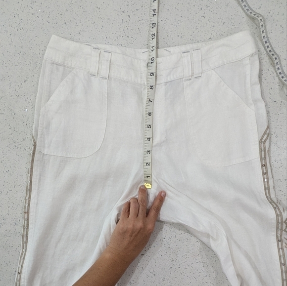INC International Concepts Woman 100% Linen White Crop Capri Pants Embroidered 8 - Picture 6 of 13